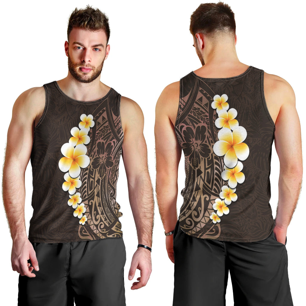 Brown Polynesia Men Tank Top Plumeria Tropical Leaves With Galaxy Polynesian Art LT14 - Polynesian Pride