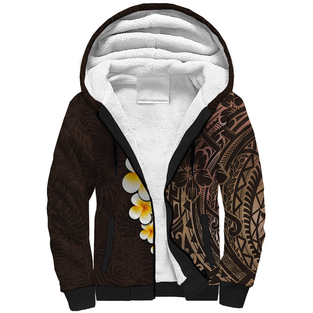 Brown Polynesia Sherpa Hoodie Plumeria Tropical Leaves With Galaxy Polynesian Art LT14 Unisex Brown - Polynesian Pride
