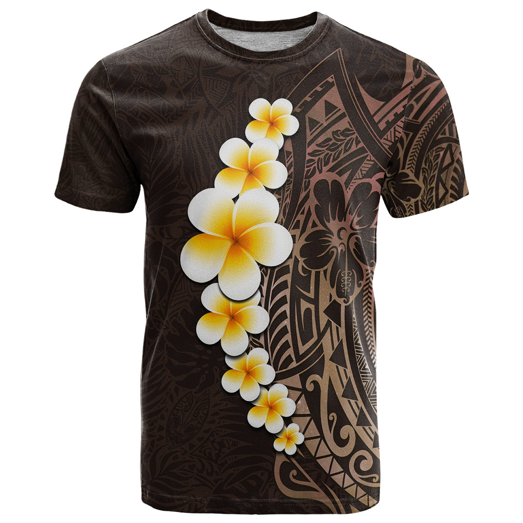 Brown Polynesia T Shirt Plumeria Tropical Leaves With Galaxy Polynesian Art LT14 Brown - Polynesian Pride