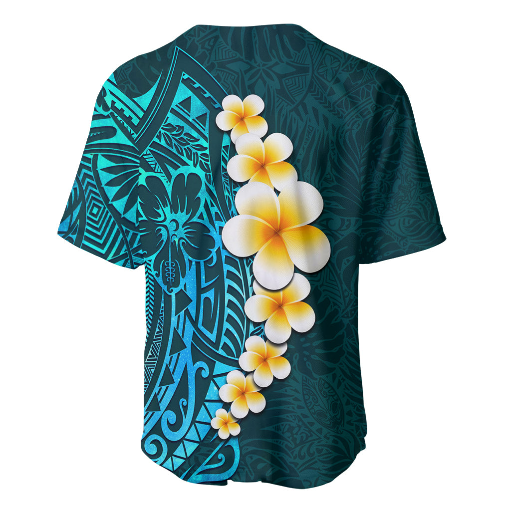 Turquosie Polynesia Baseball Jersey Plumeria Tropical Leaves With Galaxy Polynesian Art LT14 - Polynesian Pride