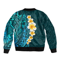 Turquosie Polynesia Bomber Jacket Plumeria Tropical Leaves With Galaxy Polynesian Art LT14 - Polynesian Pride