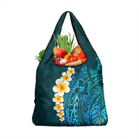 Turquosie Polynesia Grocery Bag Plumeria Tropical Leaves With Galaxy Polynesian Art