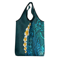 Turquosie Polynesia Grocery Bag Plumeria Tropical Leaves With Galaxy Polynesian Art