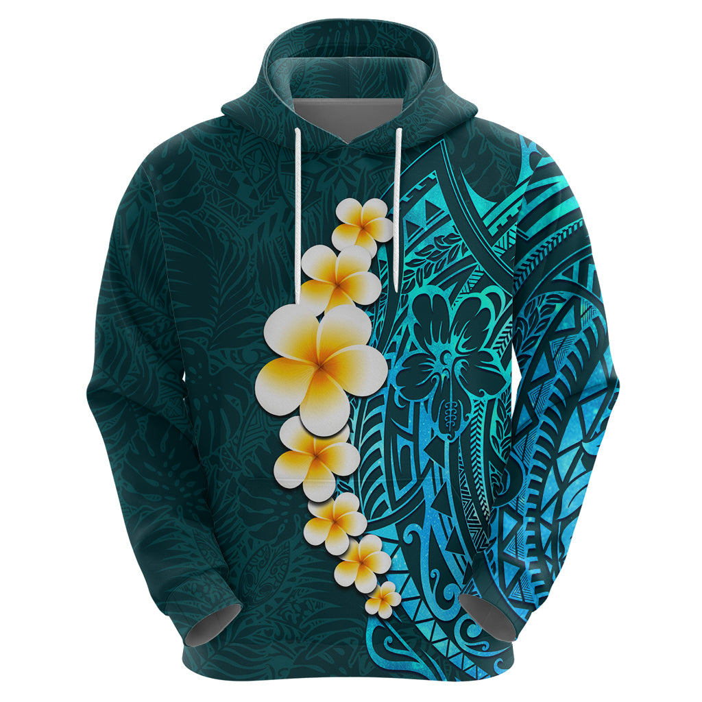 Turquosie Polynesia Hoodie Plumeria Tropical Leaves With Galaxy Polynesian Art LT14 - Polynesian Pride