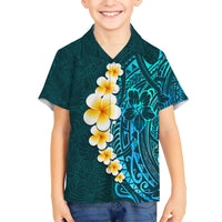 Turquosie Polynesia Kid Hawaiian Shirt Plumeria Tropical Leaves With Galaxy Polynesian Art LT14 Kid Turquoise - Polynesian Pride