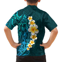 Turquosie Polynesia Kid Hawaiian Shirt Plumeria Tropical Leaves With Galaxy Polynesian Art LT14 - Polynesian Pride