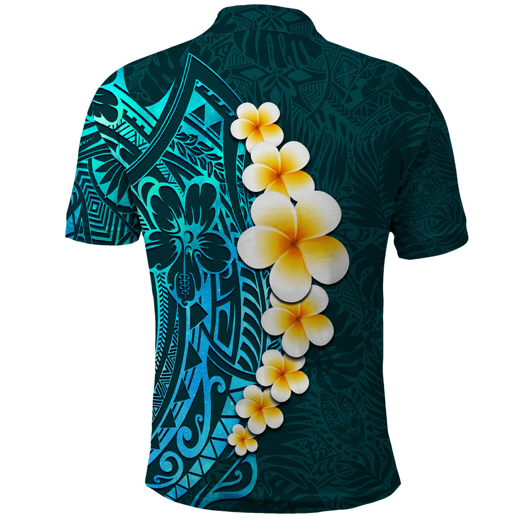 Turquosie Polynesia Polo Shirt Plumeria Tropical Leaves With Galaxy Polynesian Art LT14 - Polynesian Pride