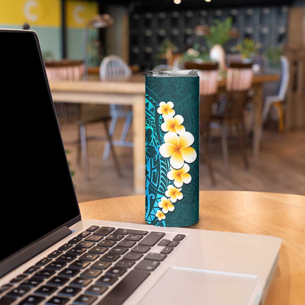Turquosie Polynesia Skinny Tumbler Plumeria Tropical Leaves With Galaxy Polynesian Art
