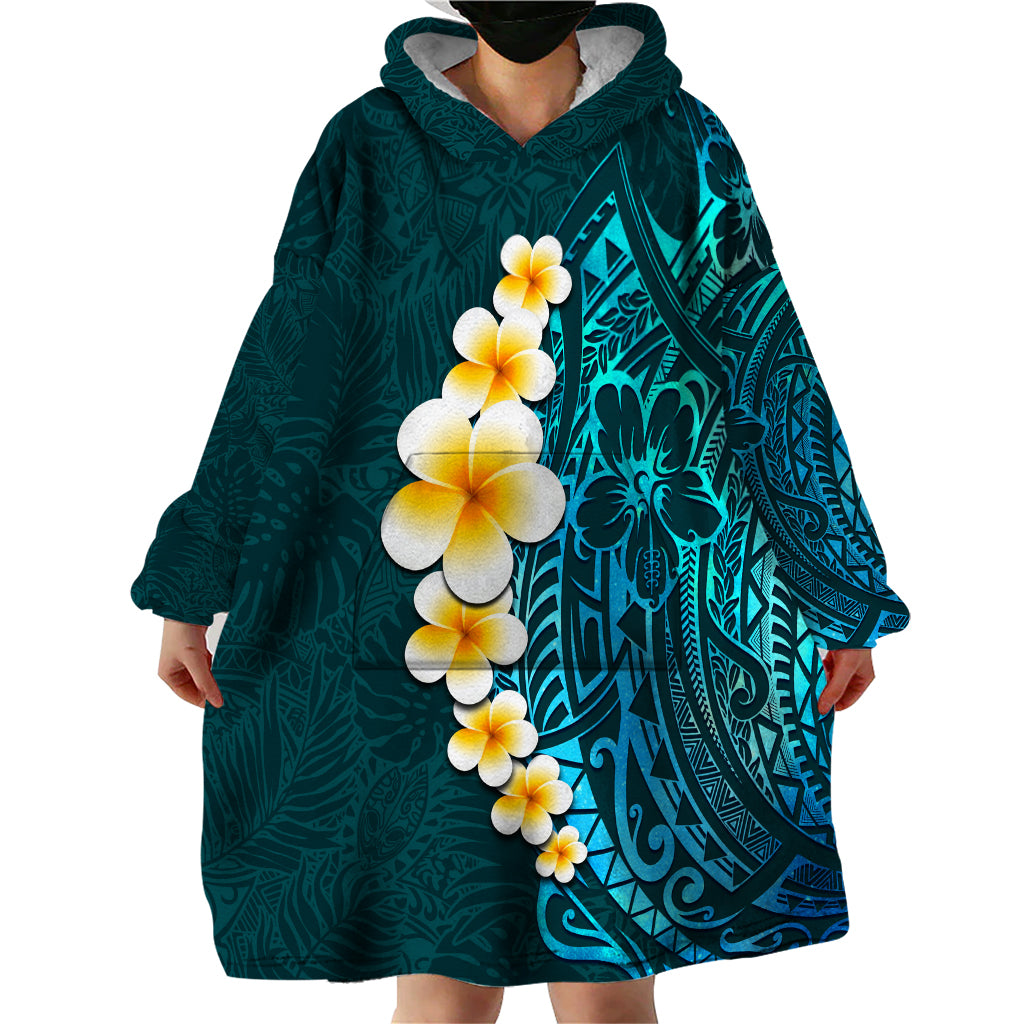 Turquosie Polynesia Wearable Blanket Hoodie Plumeria Tropical Leaves With Galaxy Polynesian Art LT14 - Polynesian Pride