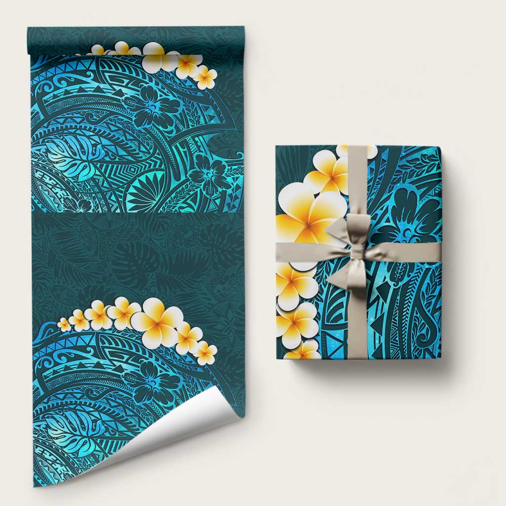 Turquosie Polynesia Wrapping Paper Plumeria Tropical Leaves With Galaxy Polynesian Art LT14 58" × 23" Turquoise - Polynesian Pride