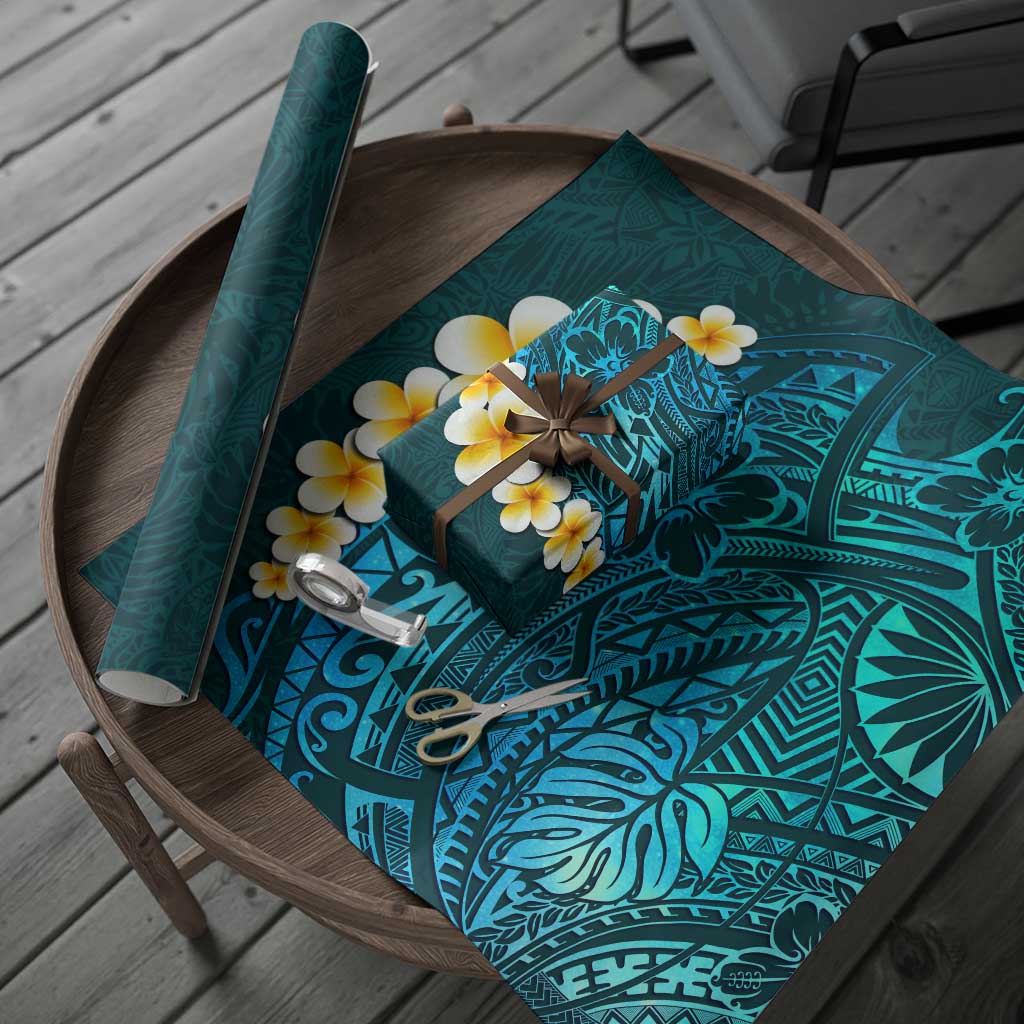 Turquosie Polynesia Wrapping Paper Plumeria Tropical Leaves With Galaxy Polynesian Art LT14 - Polynesian Pride