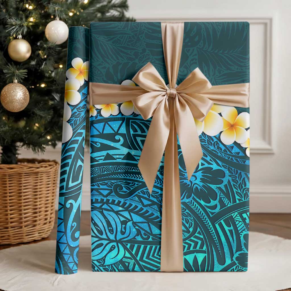 Turquosie Polynesia Wrapping Paper Plumeria Tropical Leaves With Galaxy Polynesian Art LT14 - Polynesian Pride
