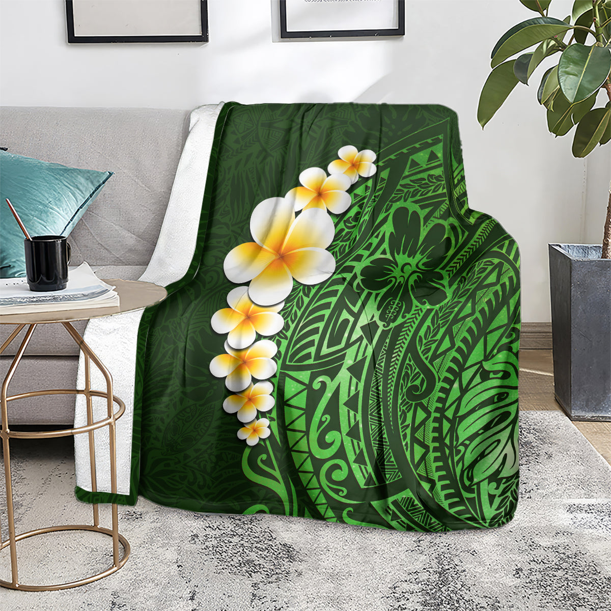 Green Polynesia Blanket Plumeria Tropical Leaves With Galaxy Polynesian Art LT14 - Polynesian Pride