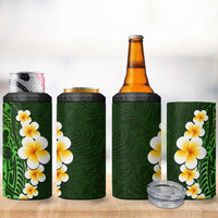 Green Polynesia 4 in 1 Can Cooler Tumbler Plumeria Tropical Leaves With Galaxy Polynesian Art