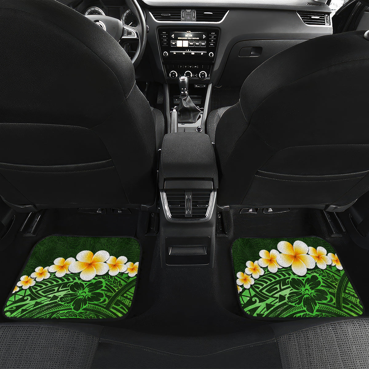 Green Polynesia Car Mats Plumeria Tropical Leaves With Galaxy Polynesian Art LT14 - Polynesian Pride
