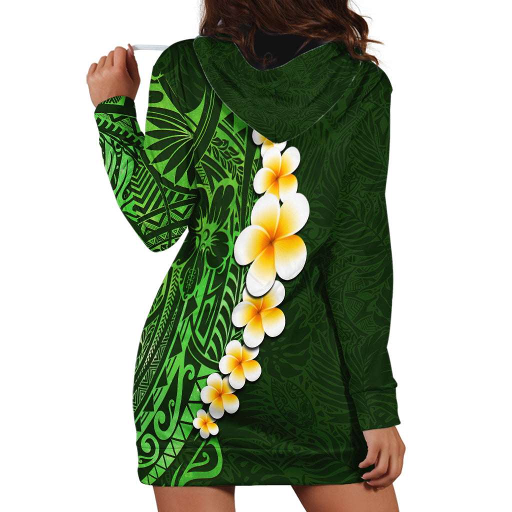 Green Polynesia Hoodie Dress Plumeria Tropical Leaves With Galaxy Polynesian Art LT14 - Polynesian Pride