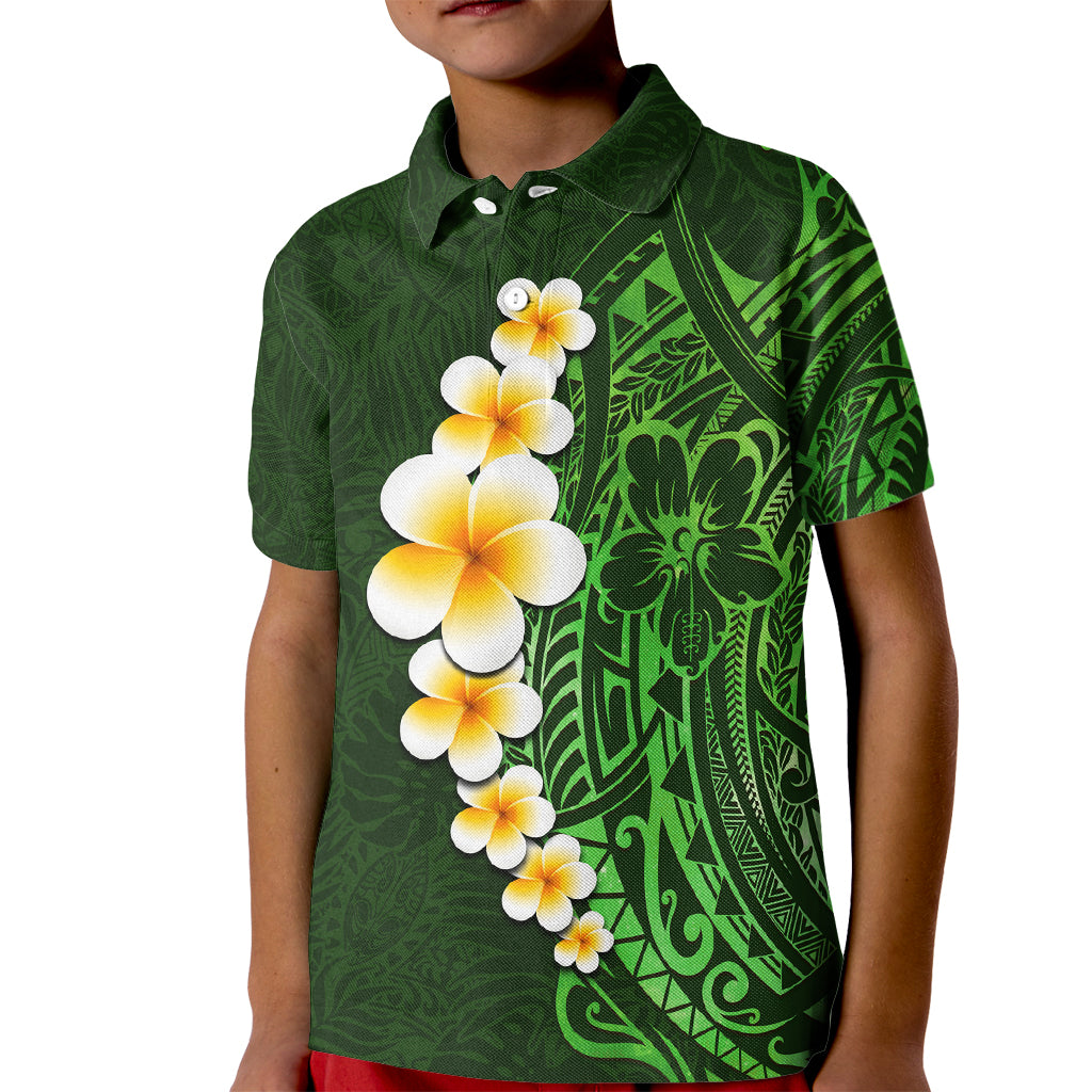 Green Polynesia Kid Polo Shirt Plumeria Tropical Leaves With Galaxy Polynesian Art LT14 Kid Green - Polynesian Pride
