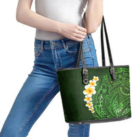 Green Polynesia Leather Tote Bag Plumeria Tropical Leaves With Galaxy Polynesian Art LT14 - Polynesian Pride