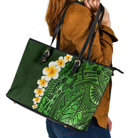 Green Polynesia Leather Tote Bag Plumeria Tropical Leaves With Galaxy Polynesian Art LT14 - Polynesian Pride