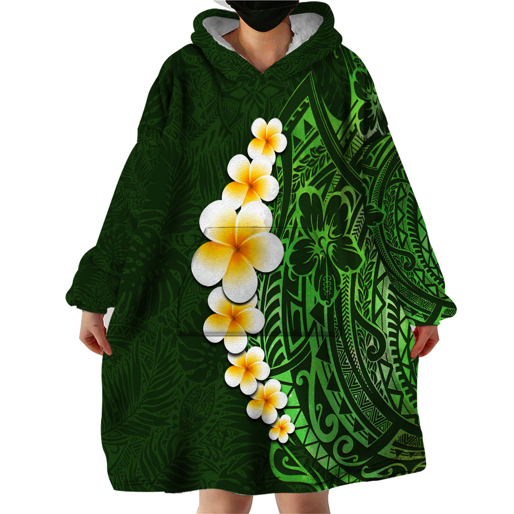 Green Polynesia Wearable Blanket Hoodie Plumeria Tropical Leaves With Galaxy Polynesian Art LT14 - Polynesian Pride