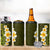 Lime Green Tropical Plumeria With Galaxy Polynesian Art 4 in 1 Can Cooler Tumbler