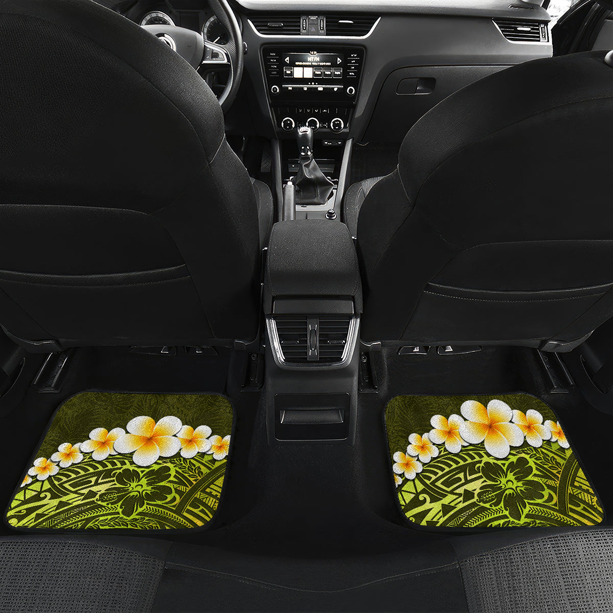 Lime Green Tropical Plumeria With Galaxy Polynesian Art Car Mats LT14 - Polynesian Pride
