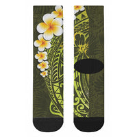 Lime Green Tropical Plumeria With Galaxy Polynesian Art Crew Socks LT14 - Polynesian Pride