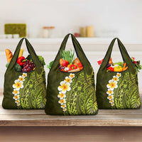 Lime Green Tropical Plumeria With Galaxy Polynesian Art Grocery Bag