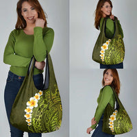 Lime Green Tropical Plumeria With Galaxy Polynesian Art Grocery Bag