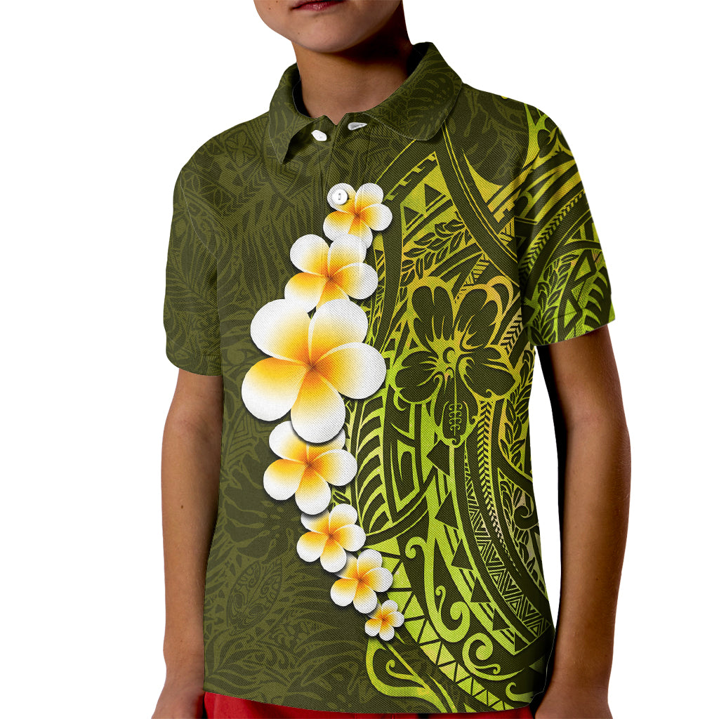 Lime Green Tropical Plumeria With Galaxy Polynesian Art Kid Polo Shirt LT14 Kid Lime Green - Polynesian Pride
