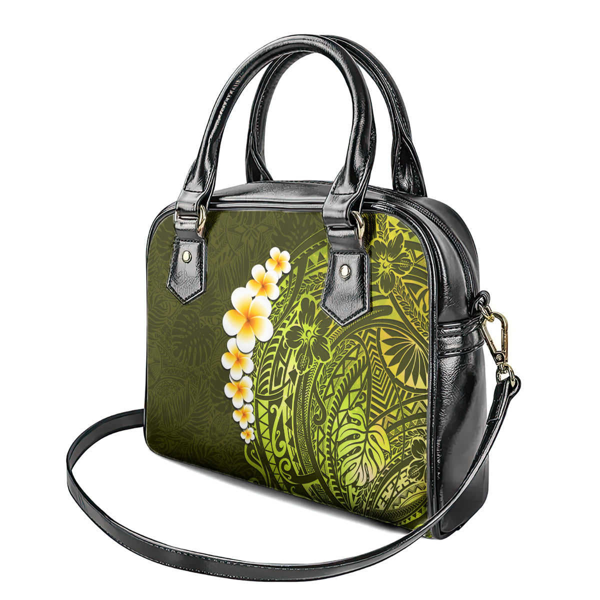 Lime Green Tropical Plumeria With Galaxy Polynesian Art Shoulder Handbag LT14 - Polynesian Pride