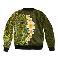 Lime Green Tropical Plumeria With Galaxy Polynesian Art Sleeve Zip Bomber Jacket LT14 - Polynesian Pride