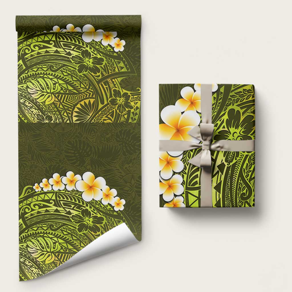 Lime Green Polynesia Wrapping Paper Plumeria Tropical Leaves With Galaxy Polynesian Art