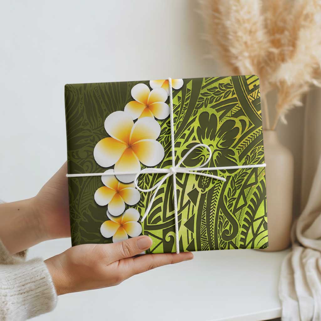 Lime Green Polynesia Wrapping Paper Plumeria Tropical Leaves With Galaxy Polynesian Art