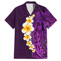 Purple Tropical Plumeria With Galaxy Polynesian Art Family Matching Tank Maxi Dress and Hawaiian Shirt LT14 Dad's Shirt - Short Sleeve Purple - Polynesian Pride