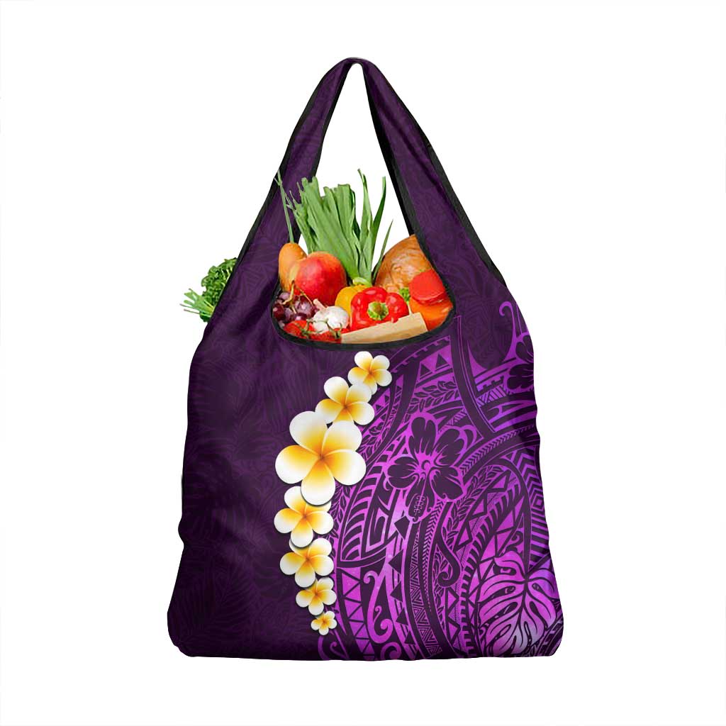 Purple Tropical Plumeria With Galaxy Polynesian Art Grocery Bag