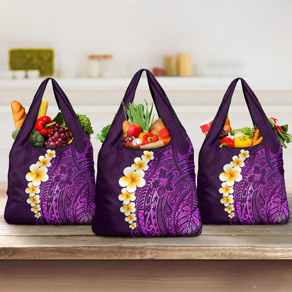 Purple Tropical Plumeria With Galaxy Polynesian Art Grocery Bag