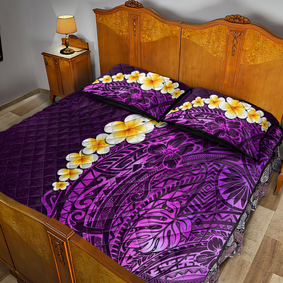 Purple Tropical Plumeria With Galaxy Polynesian Art Quilt Bed Set LT14 - Polynesian Pride