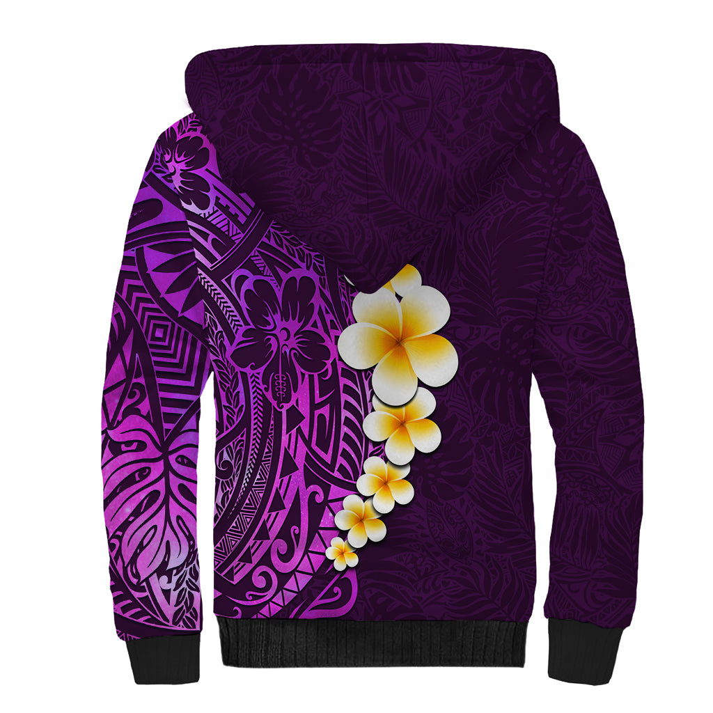 Purple Tropical Plumeria With Galaxy Polynesian Art Sherpa Hoodie LT14 - Polynesian Pride