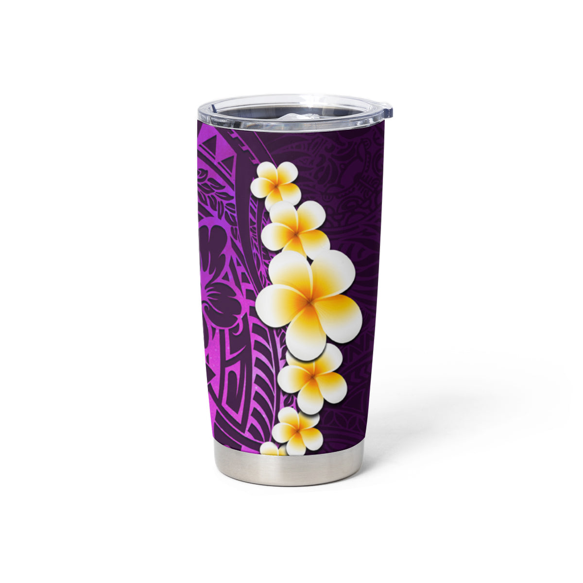 Purple Tropical Plumeria With Galaxy Polynesian Art Tumbler Cup
