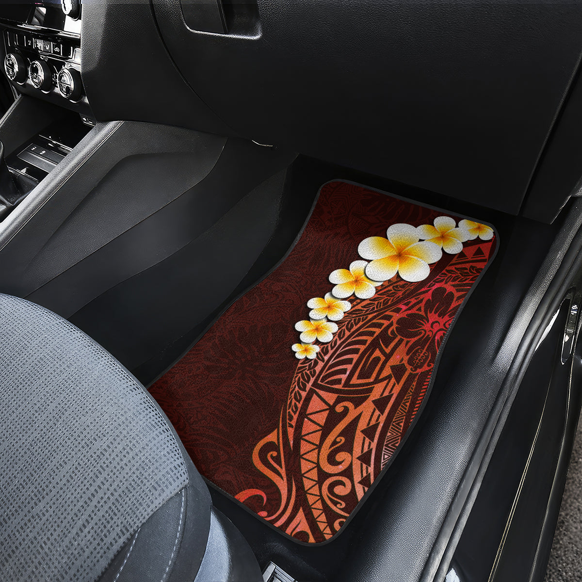 Red Tropical Plumeria With Galaxy Polynesian Art Car Mats LT14 - Polynesian Pride