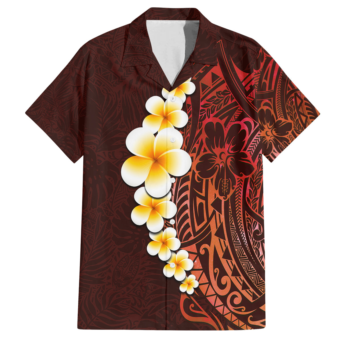 Red Tropical Plumeria With Galaxy Polynesian Art Family Matching Tank Maxi Dress and Hawaiian Shirt LT14 Dad's Shirt - Short Sleeve Red - Polynesian Pride