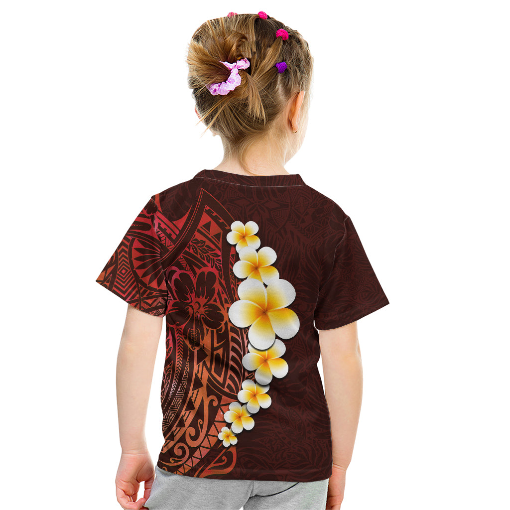 Red Tropical Plumeria With Galaxy Polynesian Art Kid T Shirt LT14 - Polynesian Pride