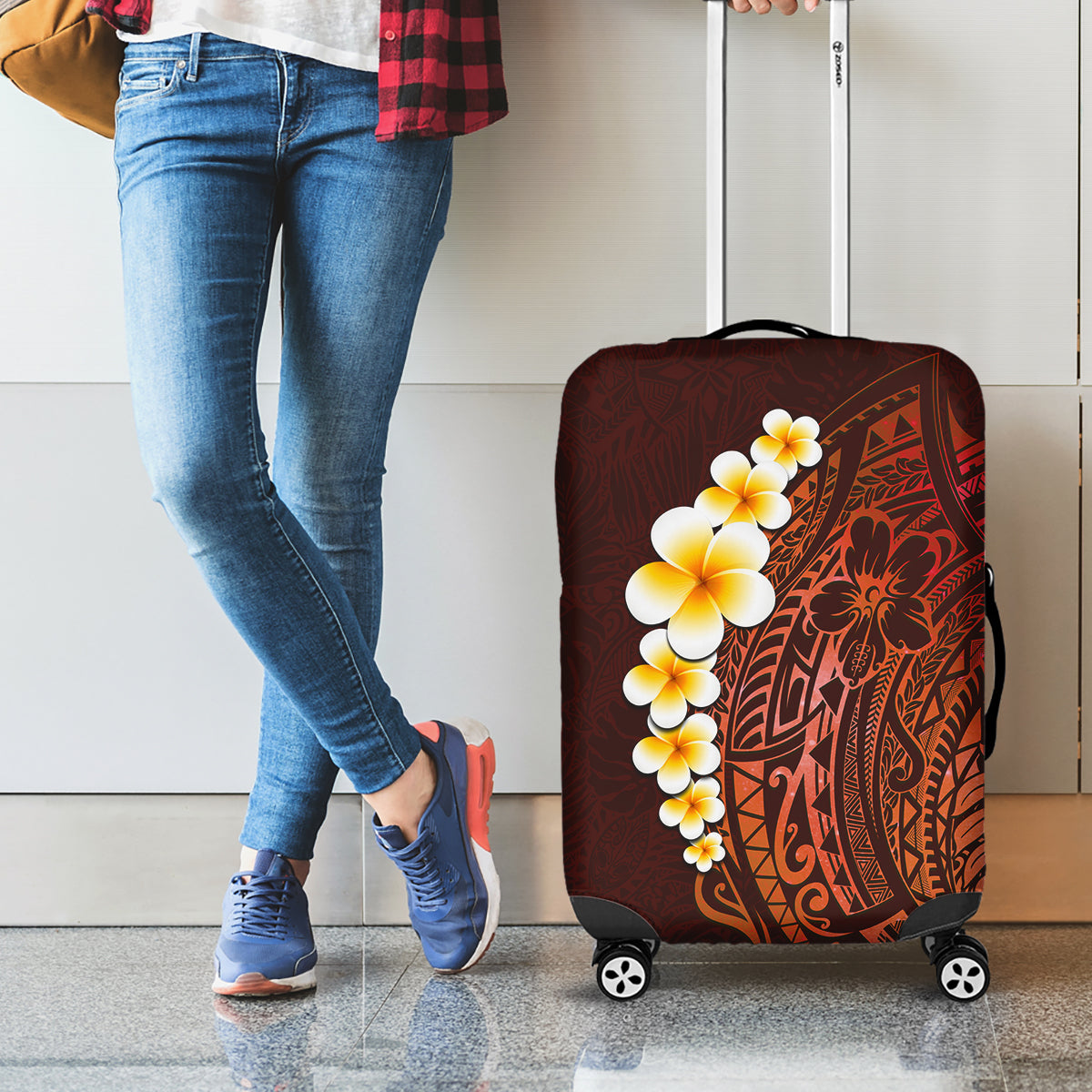 Red Tropical Plumeria With Galaxy Polynesian Art Luggage Cover LT14 - Polynesian Pride