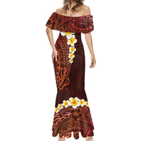 Red Tropical Plumeria With Galaxy Polynesian Art Mermaid Dress LT14 - Polynesian Pride