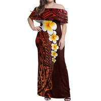 Red Tropical Plumeria With Galaxy Polynesian Art Off Shoulder Maxi Dress LT14 Women Red - Polynesian Pride