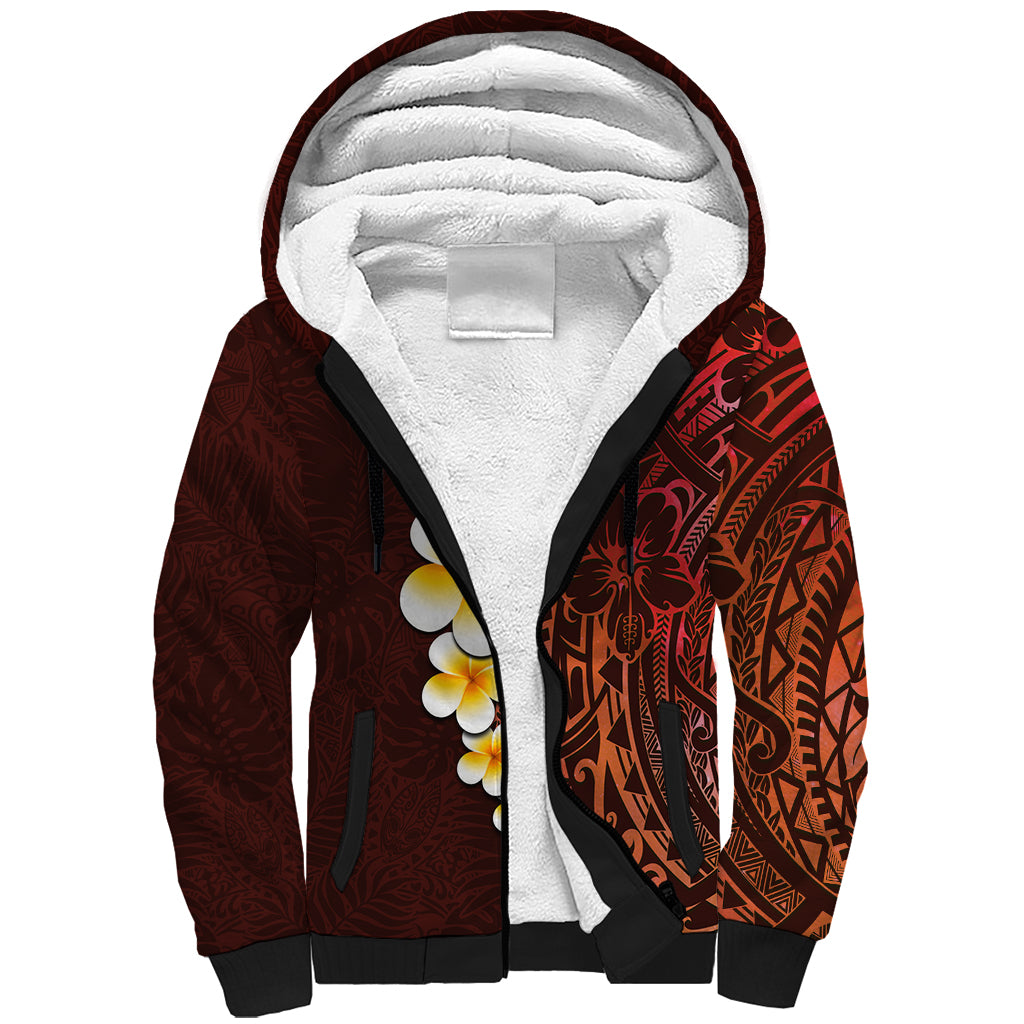 Red Tropical Plumeria With Galaxy Polynesian Art Sherpa Hoodie LT14 Unisex Red - Polynesian Pride
