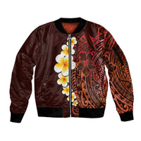 Red Tropical Plumeria With Galaxy Polynesian Art Sleeve Zip Bomber Jacket LT14 Unisex Red - Polynesian Pride