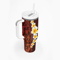 Red Tropical Plumeria With Galaxy Polynesian Art Tumbler With Handle