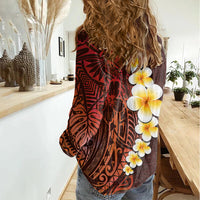 Red Tropical Plumeria With Galaxy Polynesian Art Women Casual Shirt LT14 - Polynesian Pride